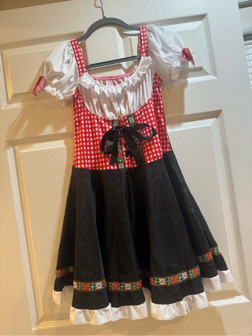 Adult  Red Gingham & Black Folk Dress Costume
